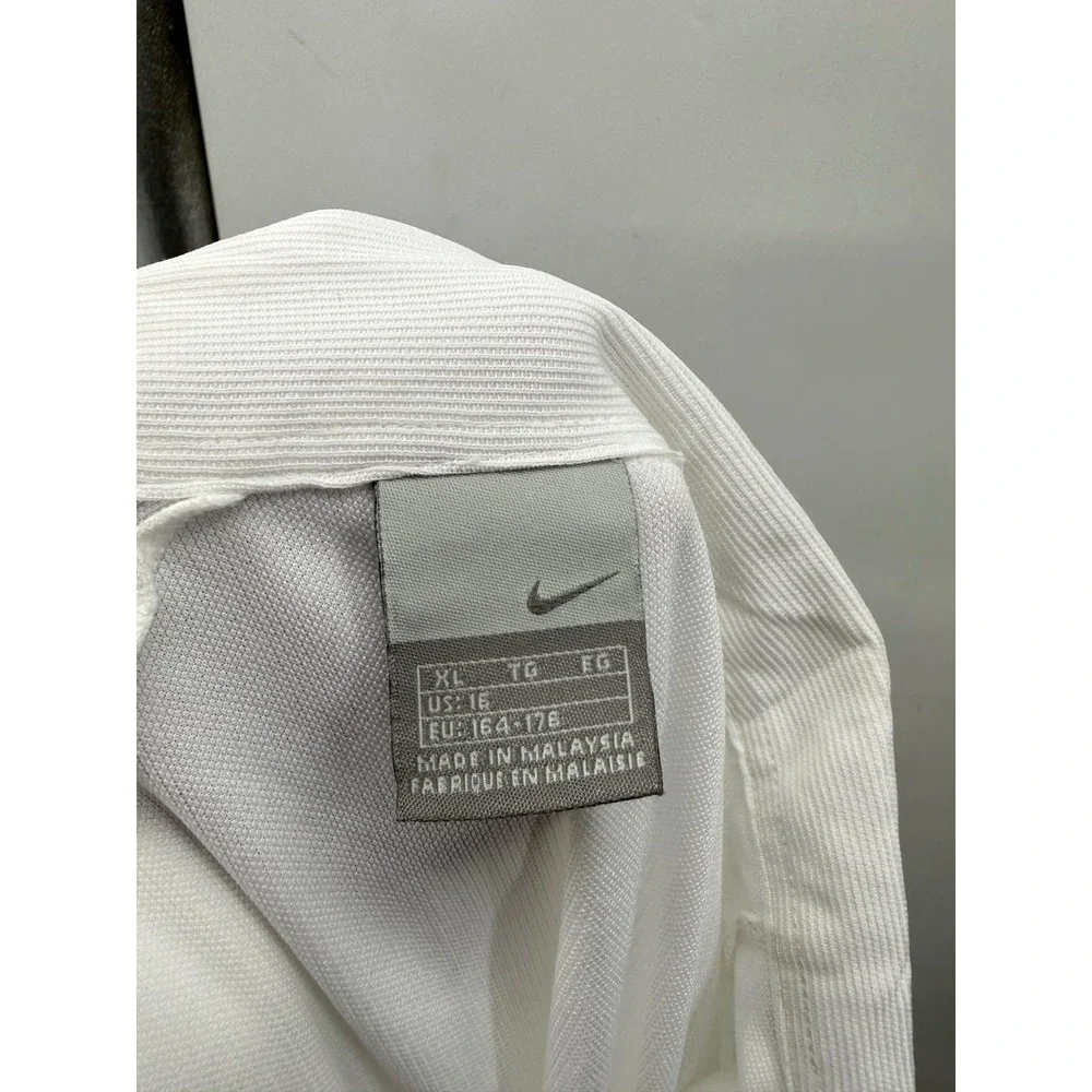 Nike Court Women White Tennis Polo Shirt Short Sleeve V-Neck Medium TG EG